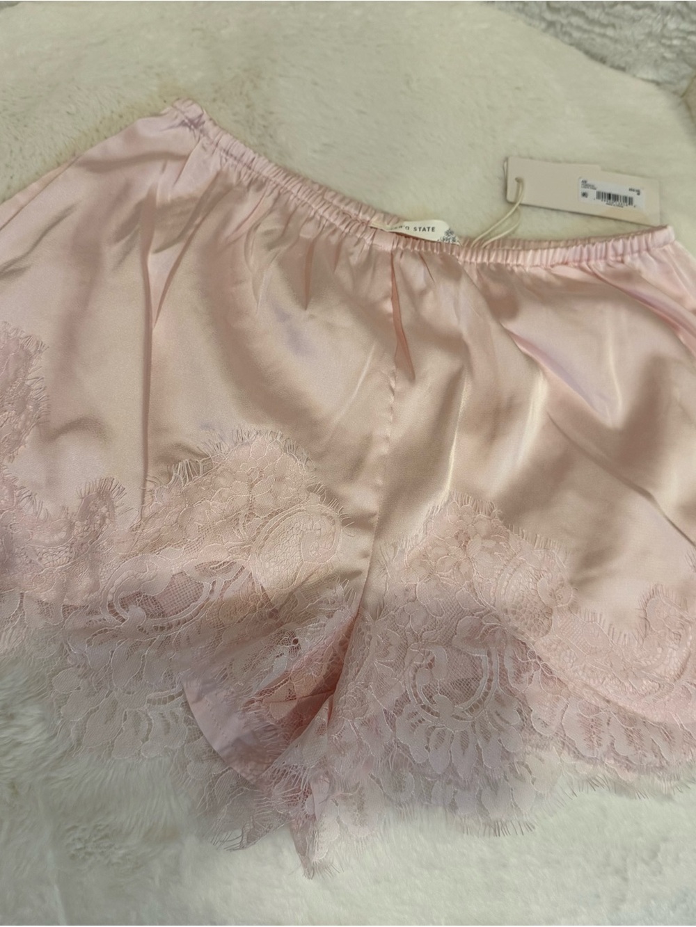 Altar'd State Blush Satin Lace-Trim Sleep Shorts - Picture 1 of 4